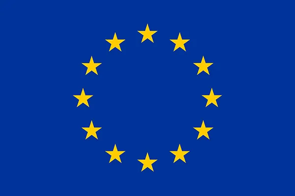 EU symbolet med 12 gule stjerne på blå bunn