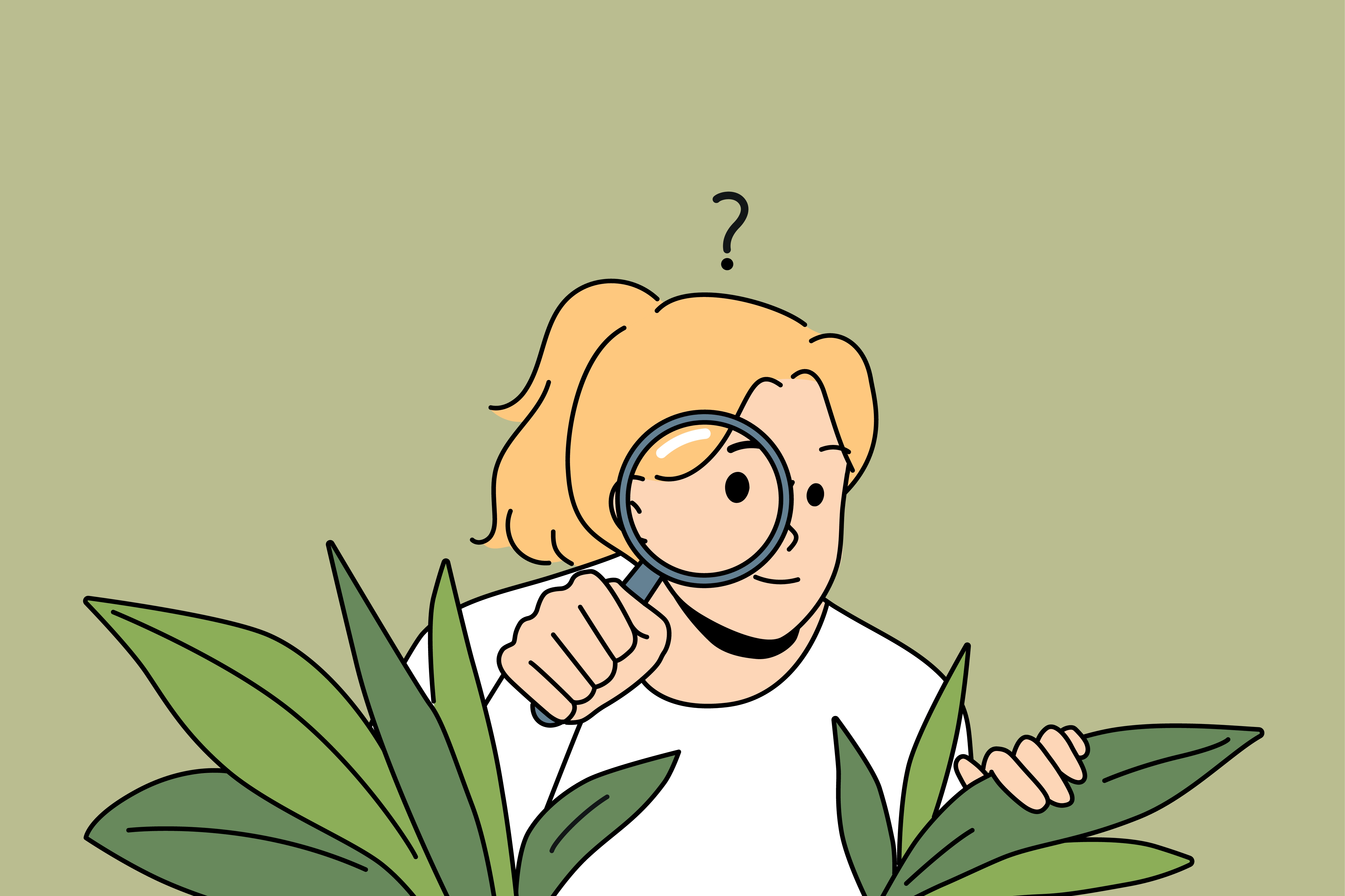 Tegnet bilde av jente med forstørrelsesglass