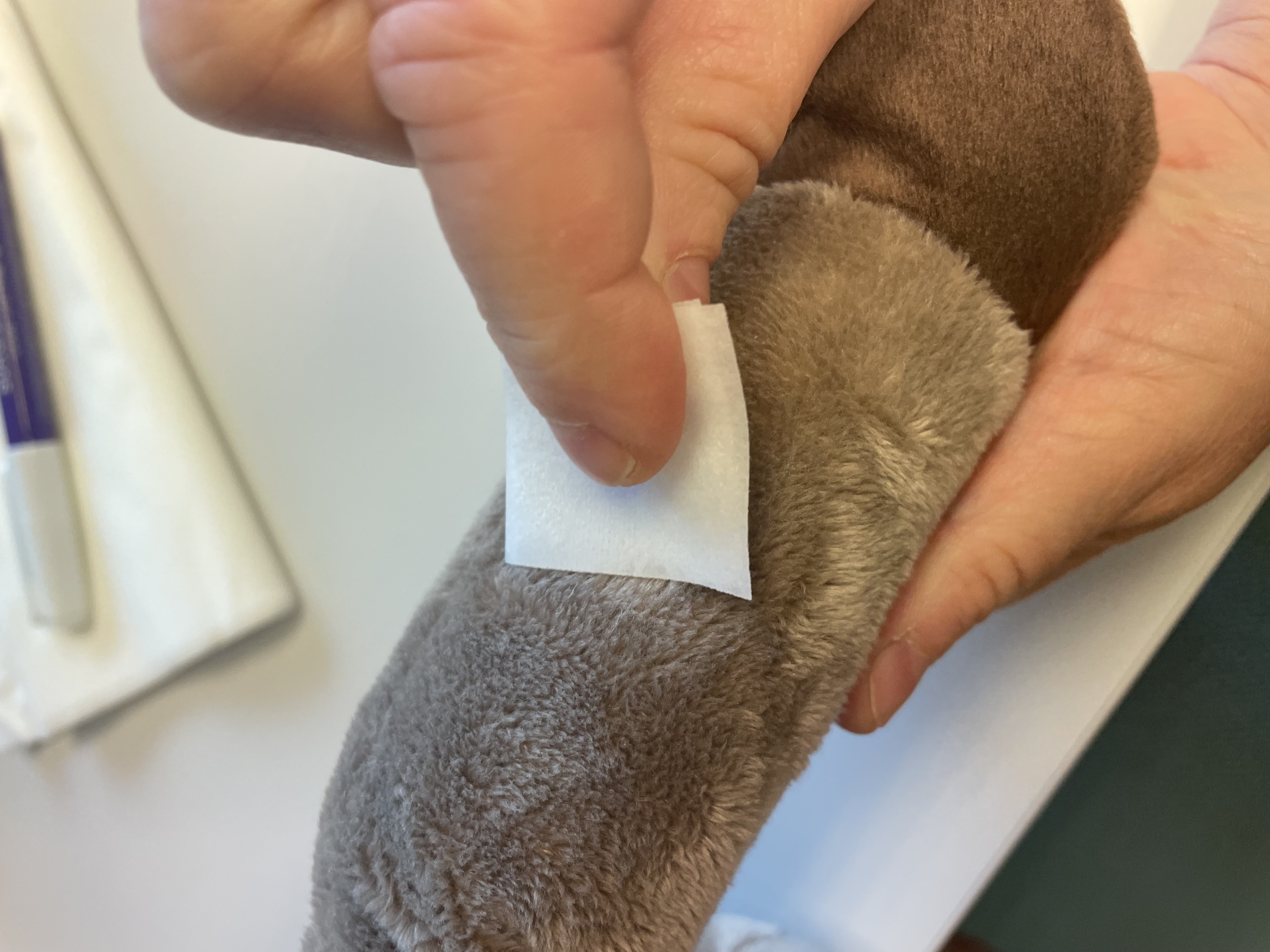 En person desinfiserer et område