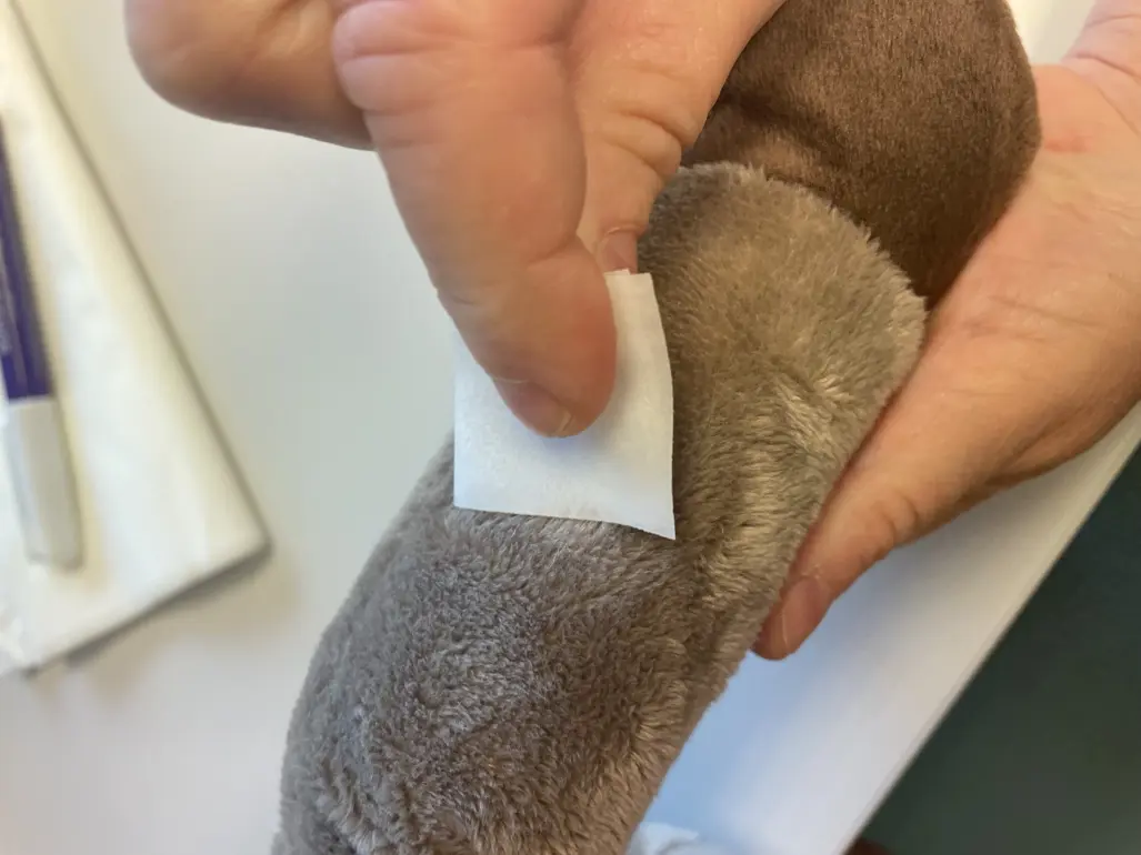 En person desinfiserer et område