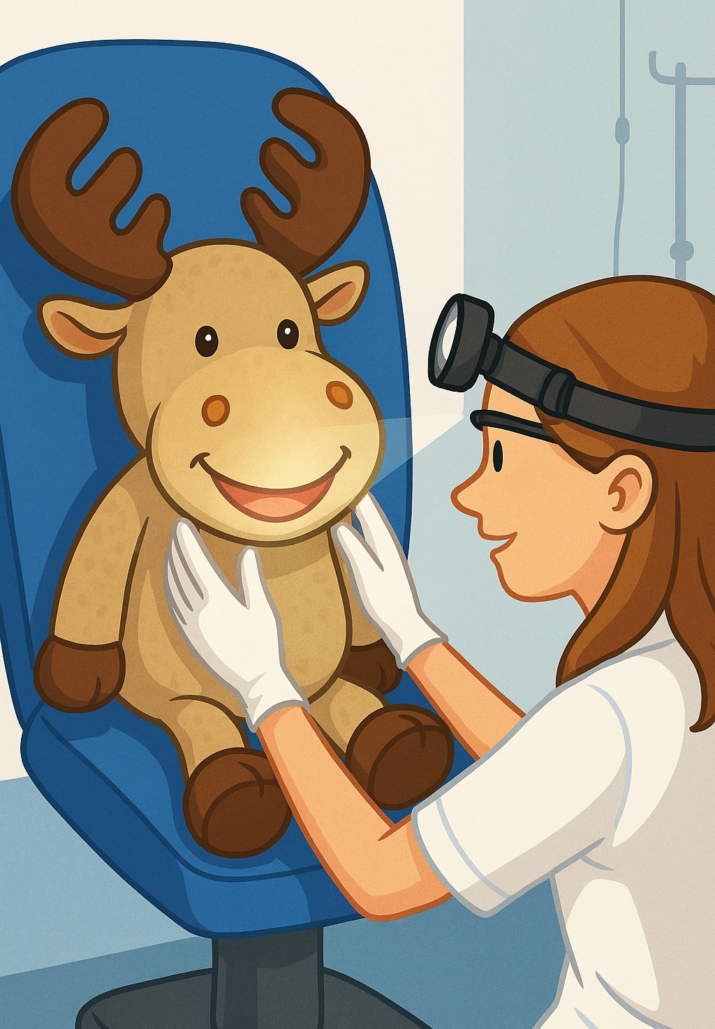 En lege som undersøker en elg