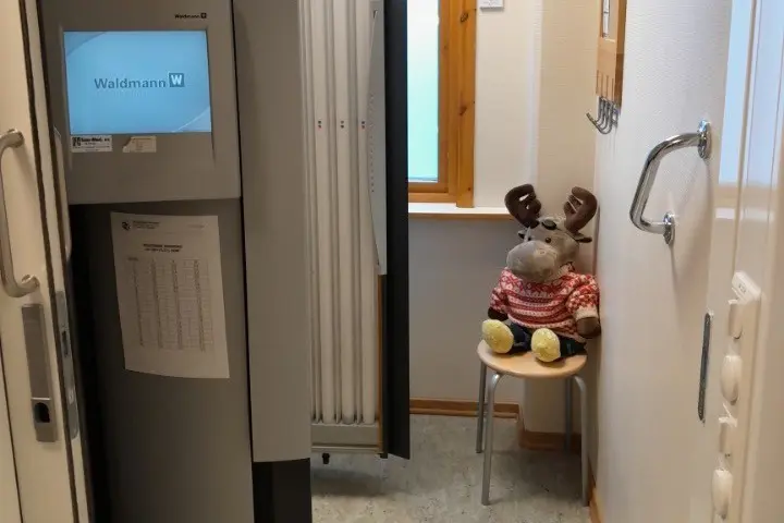Et rom med en stol med et kosedyr på
