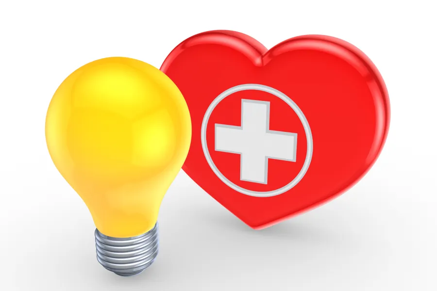 Ikon med hjerte og lyspære